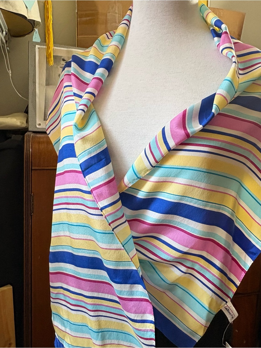 Talbots Silk Striped Neck Scarf - Pink, Blue, Yellow, White, NWT - Picture 2 of 7